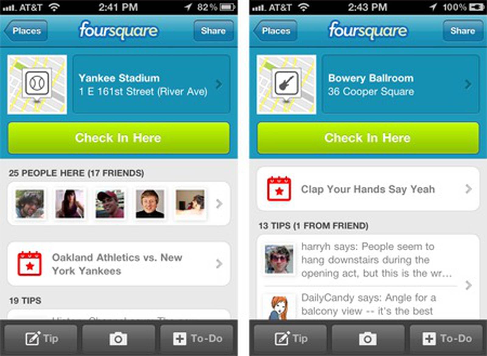 Eventos deportivos y de ocio en Foursquare (Solo iPhone por ahora)