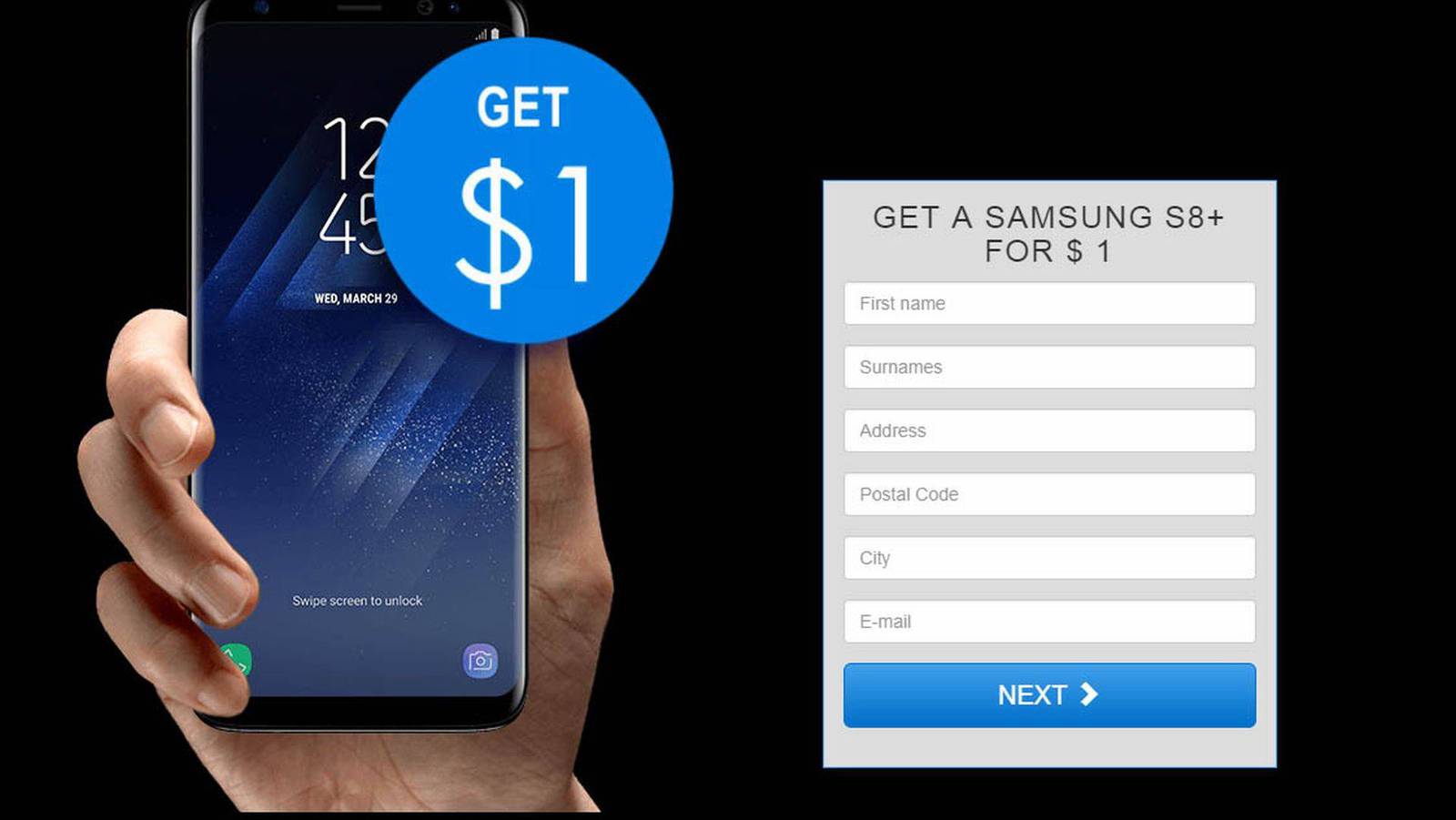 Estafa ofrece un Samsung S8 Plus a un dólar para robar datos