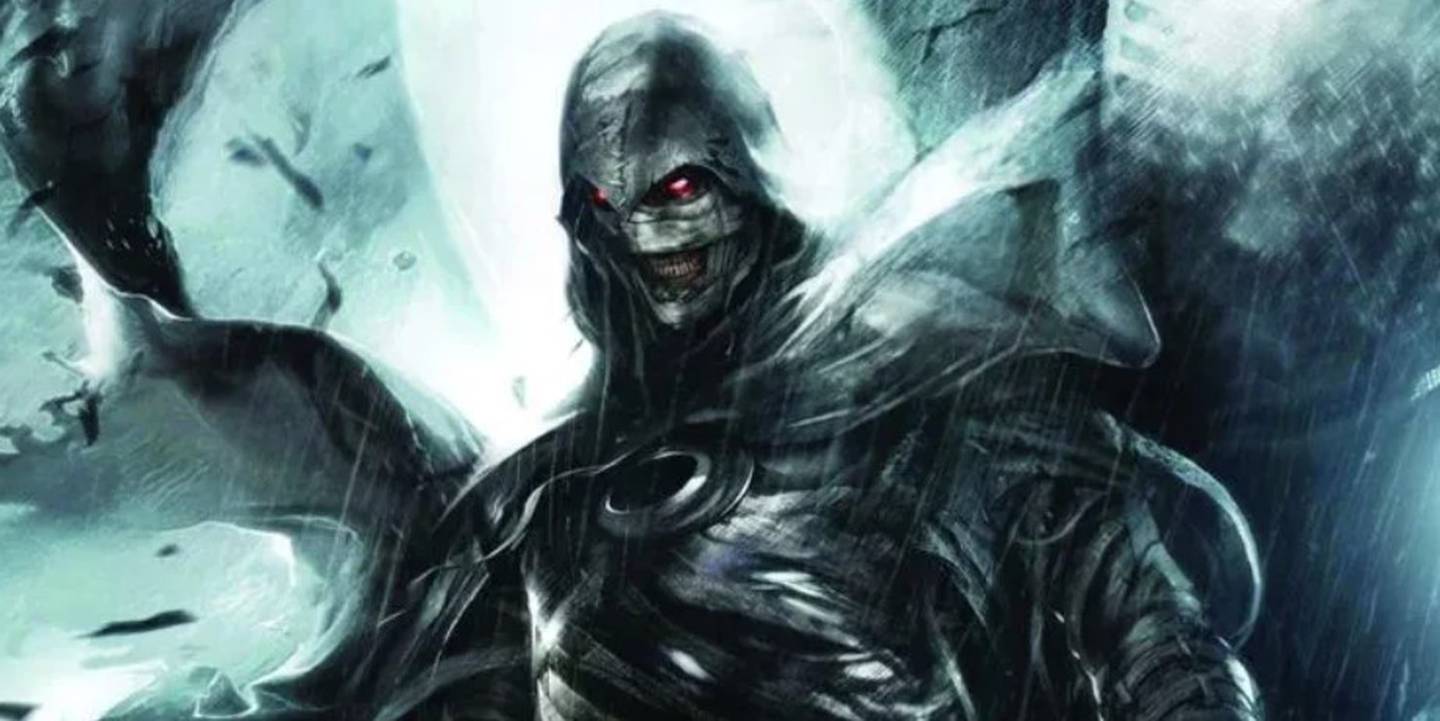 An image of Shadow Knight, also known as Randall Spector, brother of Marc, and who has an identical outfit to Moon Knight but his eyes are red.