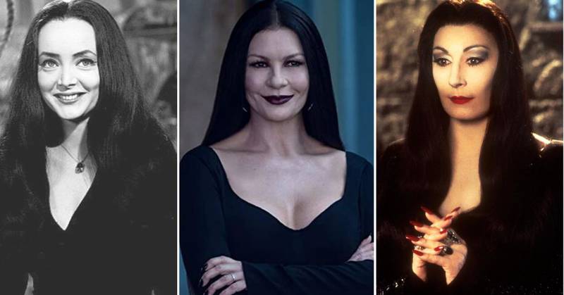 Carolyn Jones, Catherine Zeta-Jones y Anjelica Huston dandon vida a Morticia Addams en diferentes producciones
