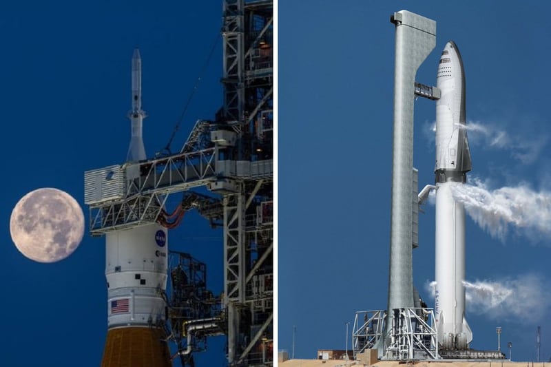 Cohete SLS para el programa Artemis y la nave Starship del programa marciano