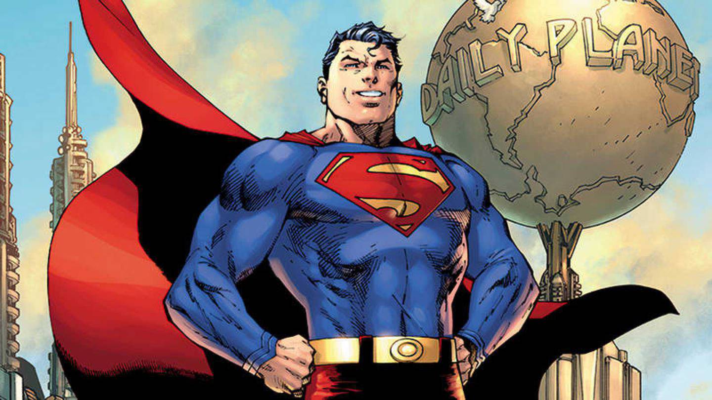 Una imagen de Superman sacada de una historiet, con su icónico traje.