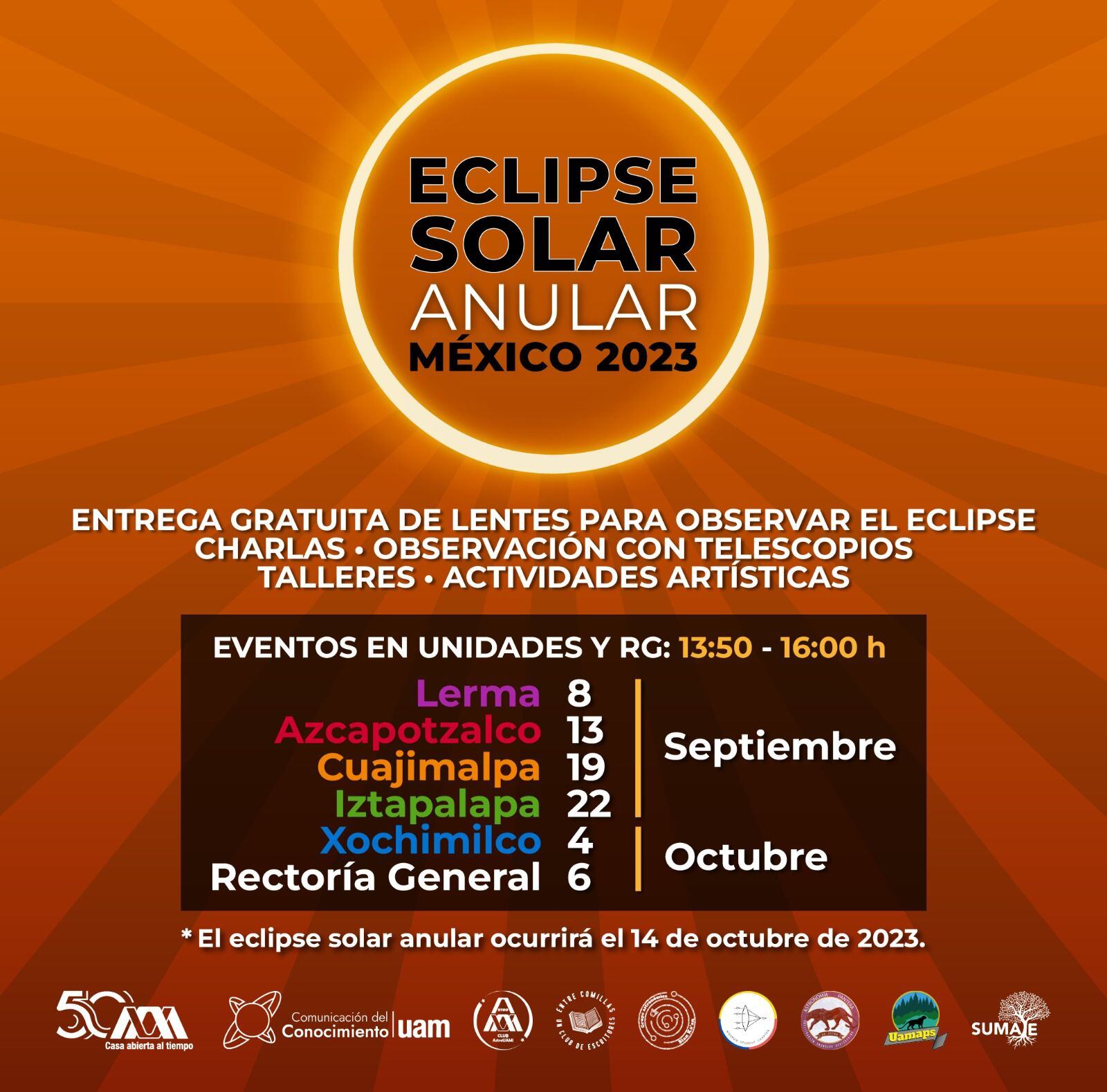 La  Universidad Autónoma Metropolitana (UAM) regalará lentes especiales para ver el eclipse solar anular en México este 14 de octubre de 2023.