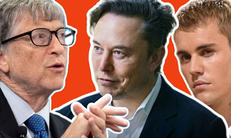 Bill Gates, Elon Musk y Justin Bieber