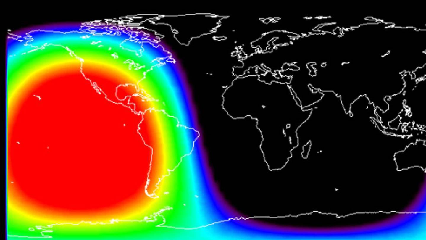 Areas of the American continent affected by solar tsunamis