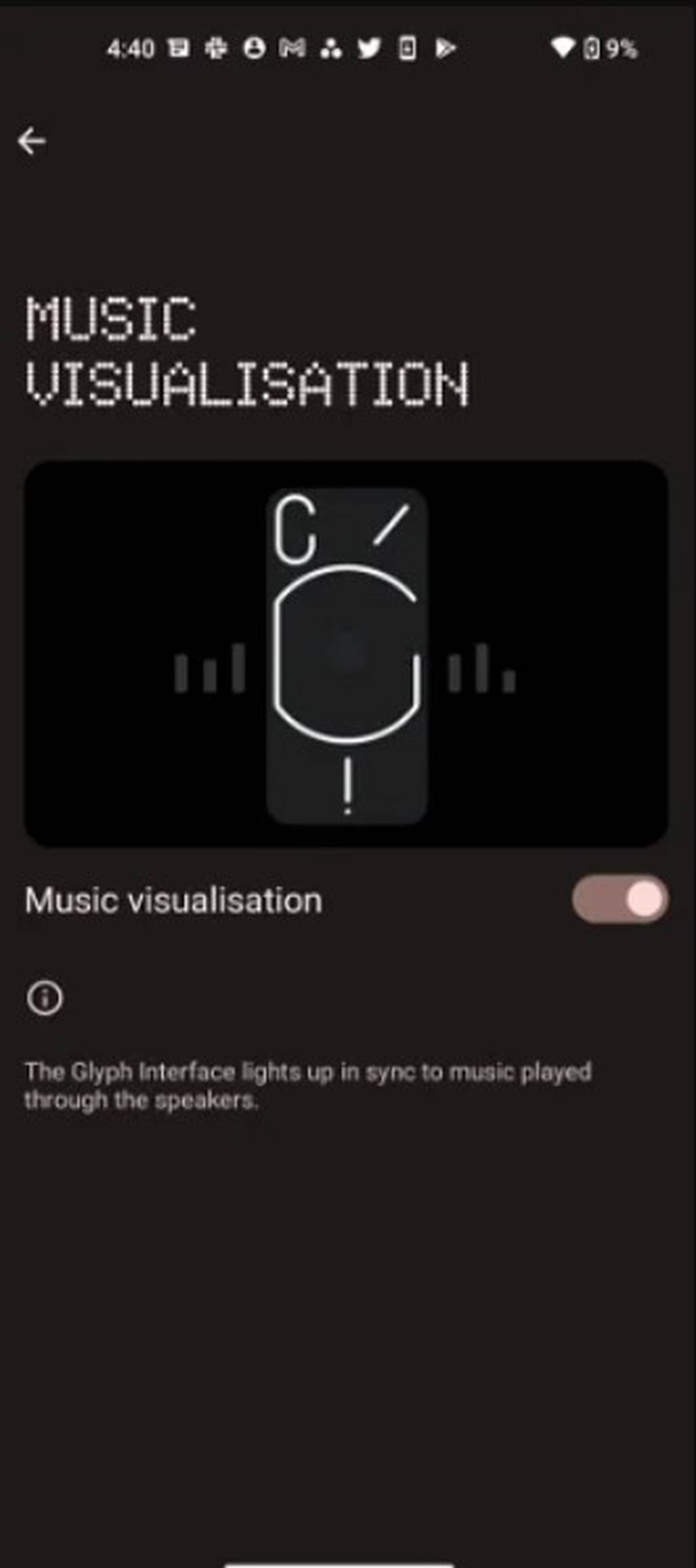 Visualizador de música en el Nothing Phone (1)