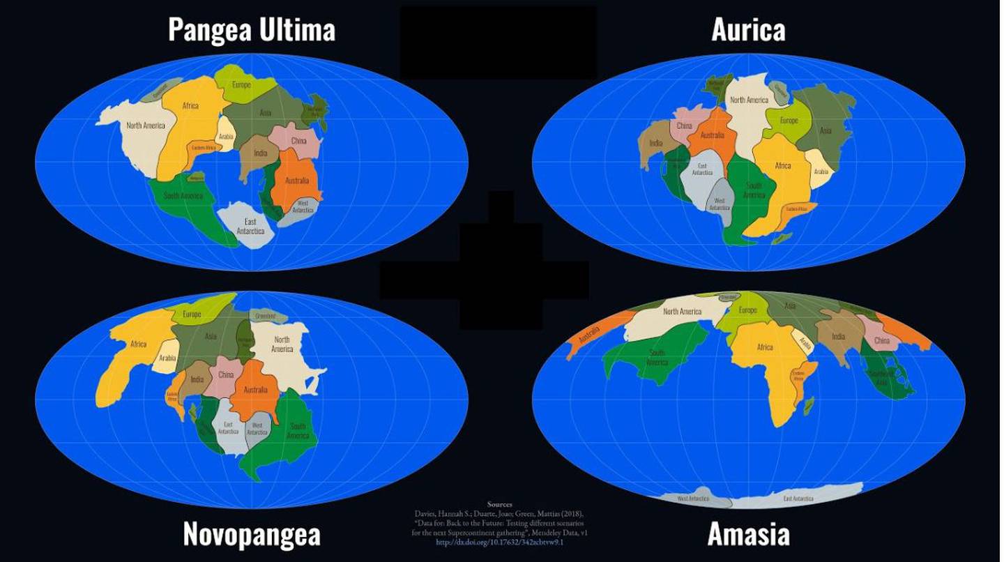 La Pangea última, la Novopangea y Aurica, más opciones de cómo será la unidad continental dentro de 200 millones de años
