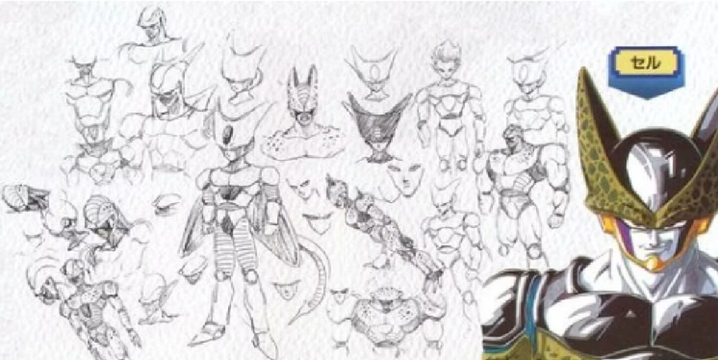 Bocetos Cell en Dragon Ball Z - Akira Toriyama