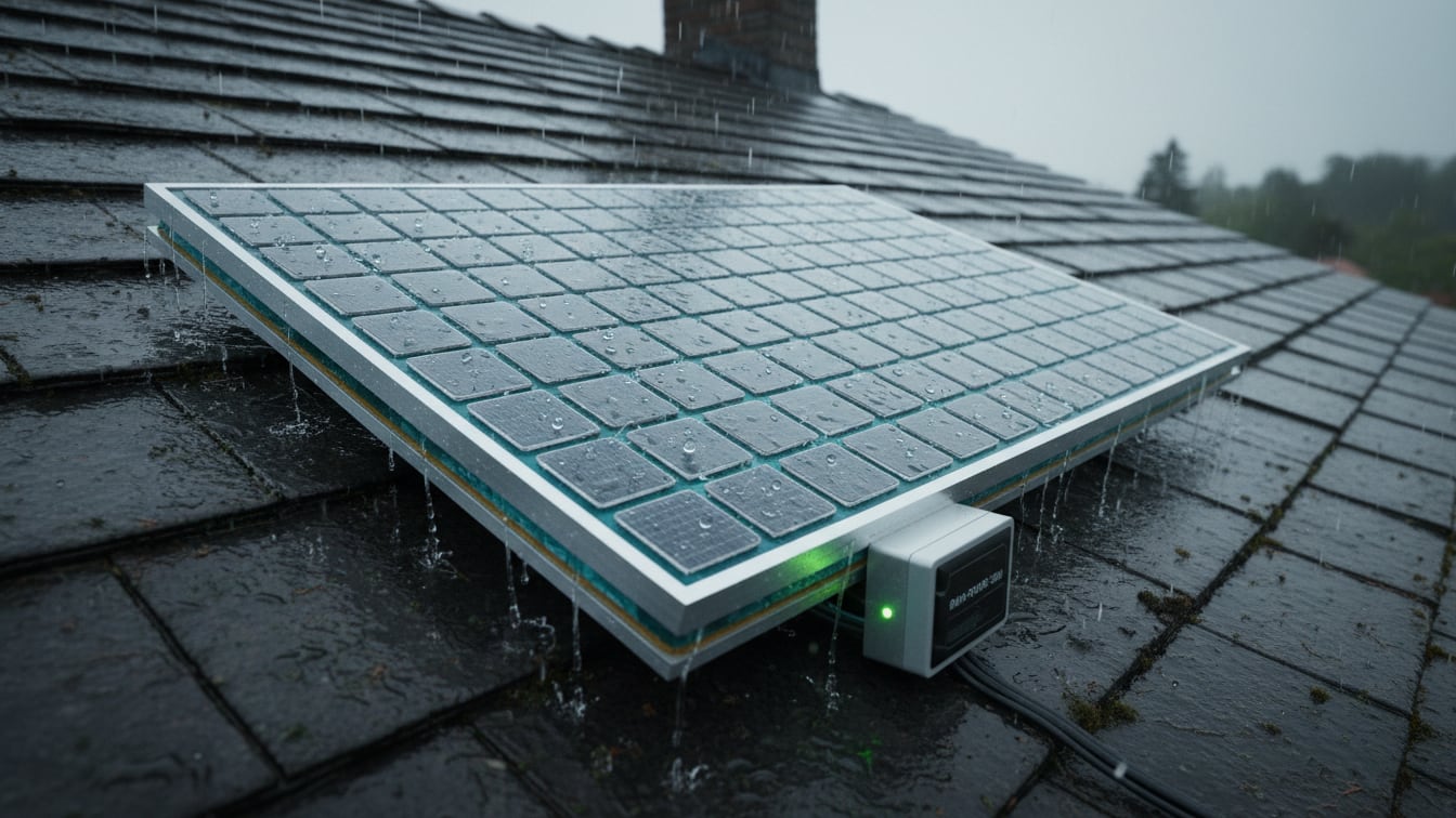 Paneles de energía con lluvia - Imagen de IA - FW/Whisk