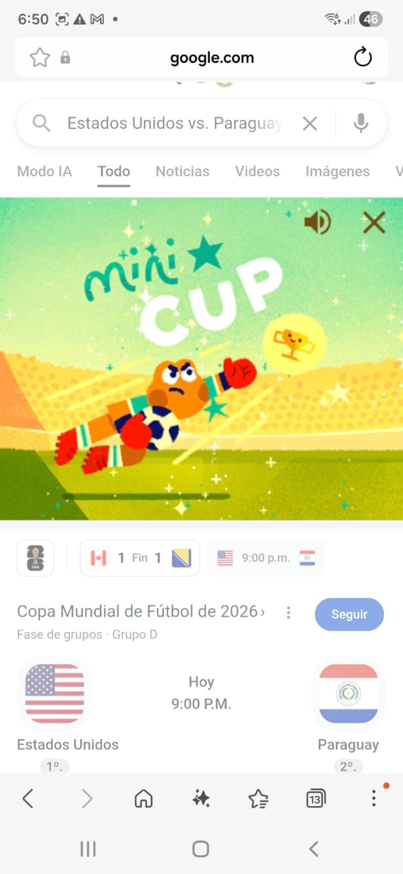 Mini juego - Google Mundial 2026