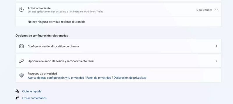 Historial de la cámara