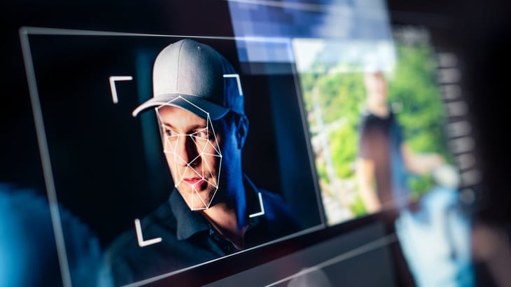 Deep fake and AI deepfake. Theft or fraud video. Face recognition and photo detection with artificial intelligence.