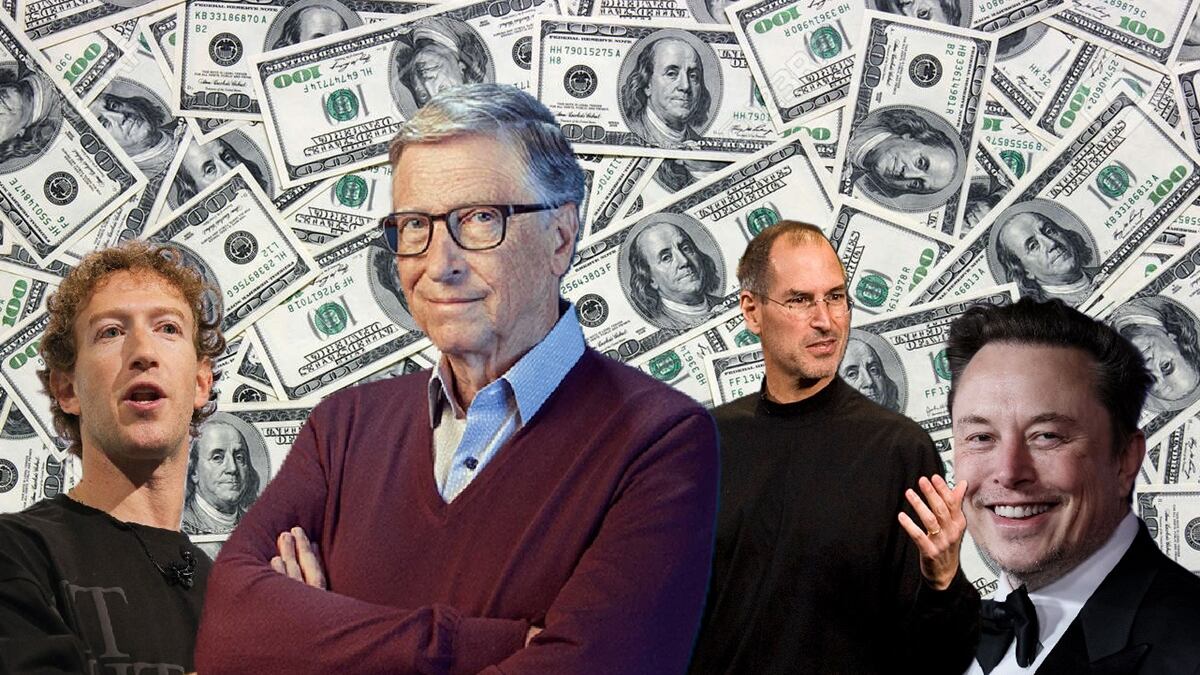 Multimillonarios Mark Zuckerberg Bill Gates, Steve Jobs, y Elon Musk - Composición por Alberto Sandoval