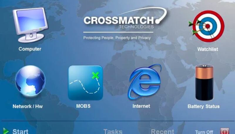 Captura de pantalla de la interfaz de usuario basada en Windows XP de uno de los dispositivos biométricos