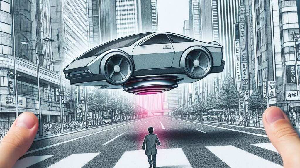 Prototipo de auto volador con levitación magnética - Imagen hecha por la IA Copilot