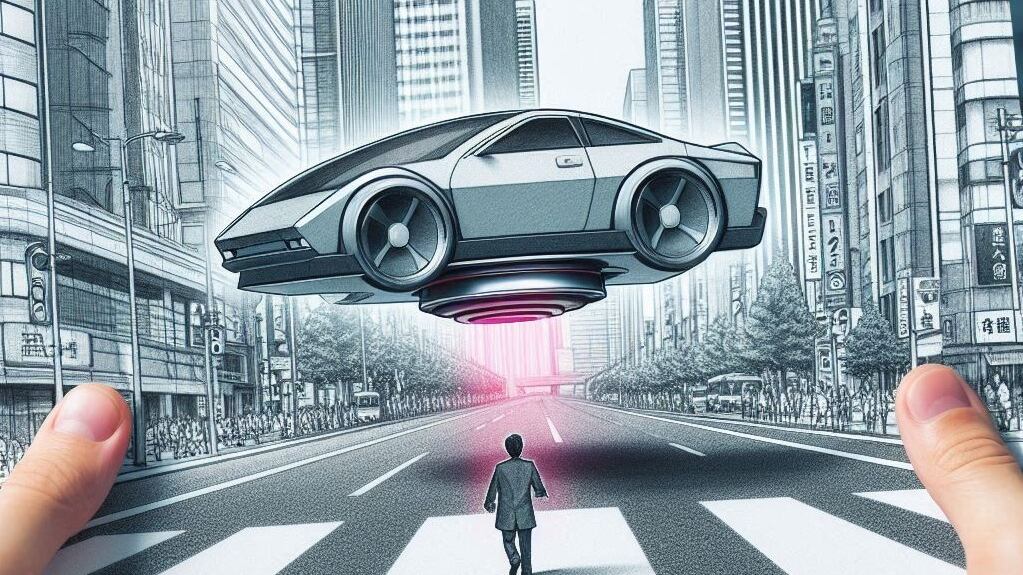 Prototipo de auto volador con levitación magnética - Imagen hecha por la IA Copilot