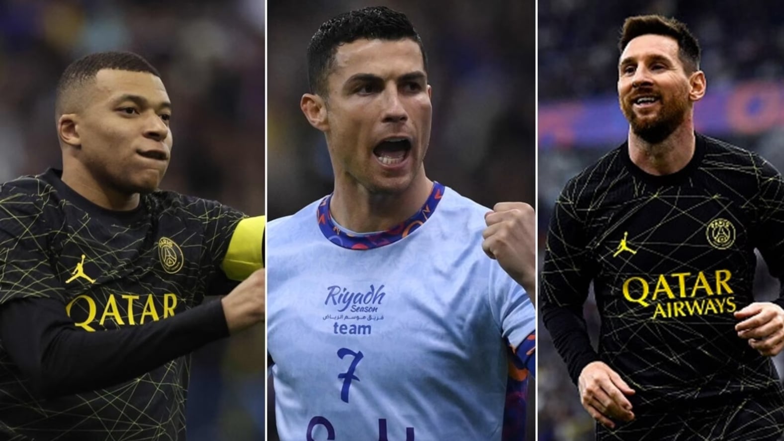Kylian Mbappé, Cristiano Ronaldo y Lionel Messi