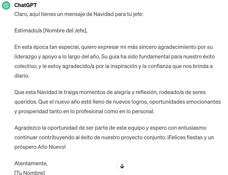 Correo de navidad hecho con ChatGPT