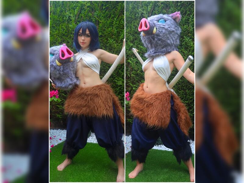 Cosplay versión femenina de Inosuke, hecho por la modelo francesa Muatori