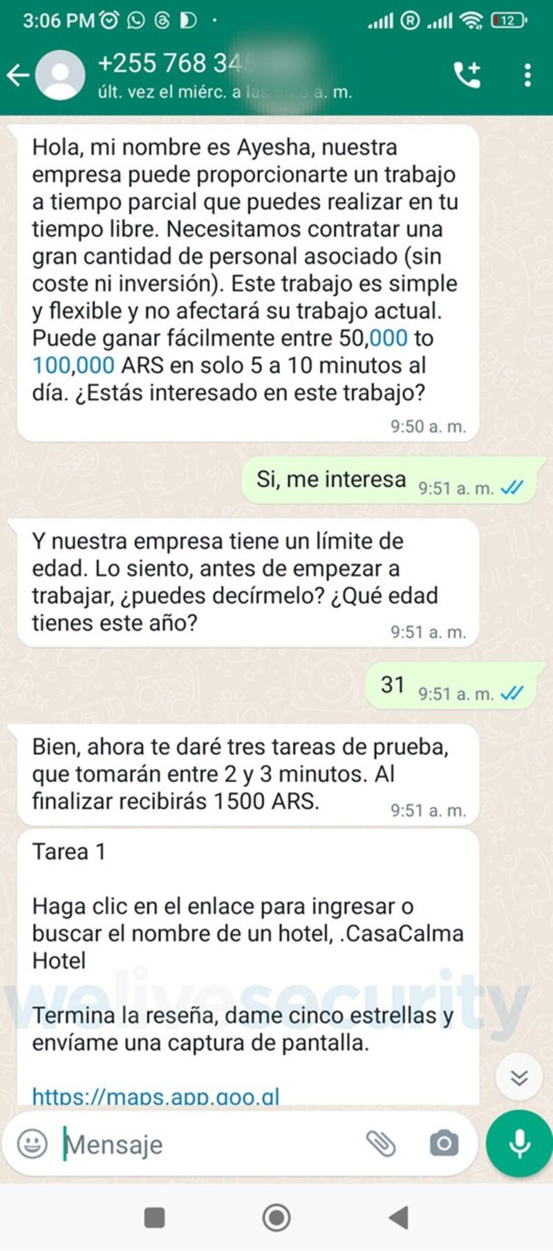 WhatsApp estafas ESET