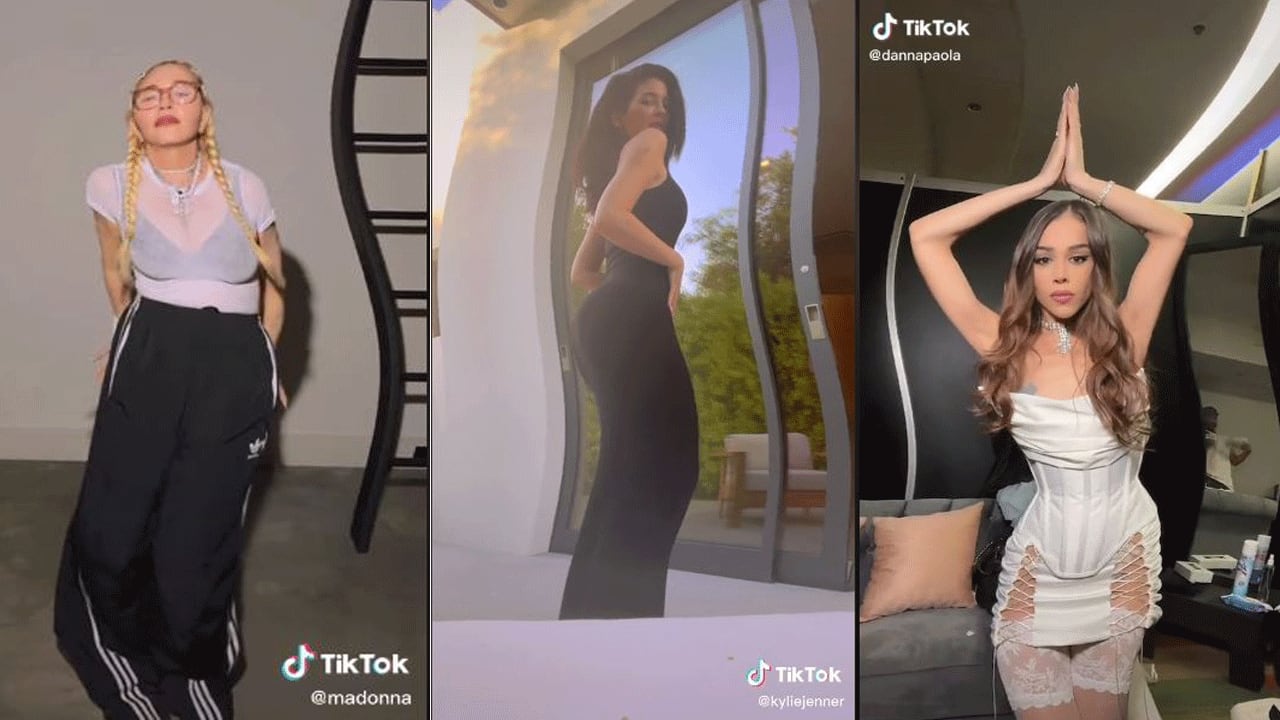 Tres capturas de los videos del reto viral de Cumbia Buena.