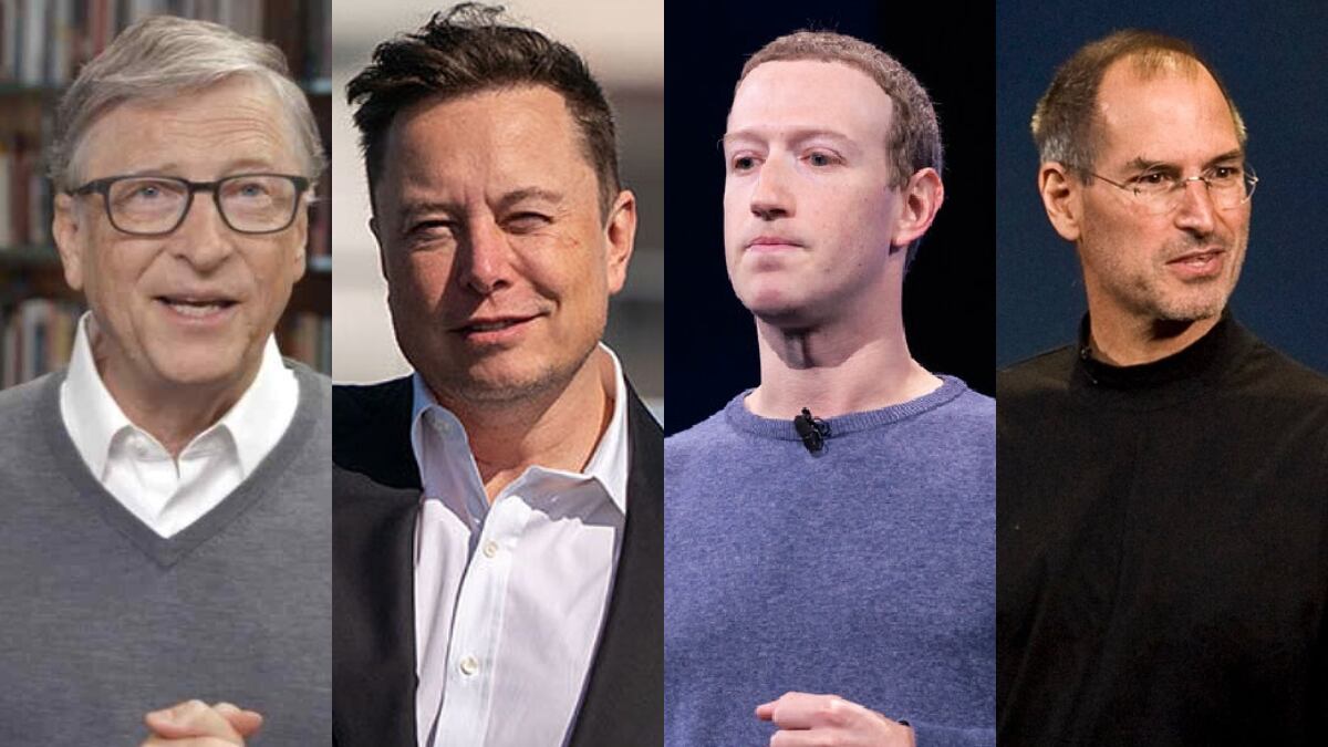 Bill Gates, Elon Musk, Mark Zuckerberg y Steve Jobs.