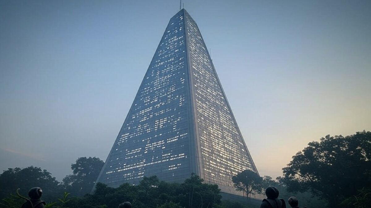 Edificio puntiagudo ilustrado por la IA de Grok