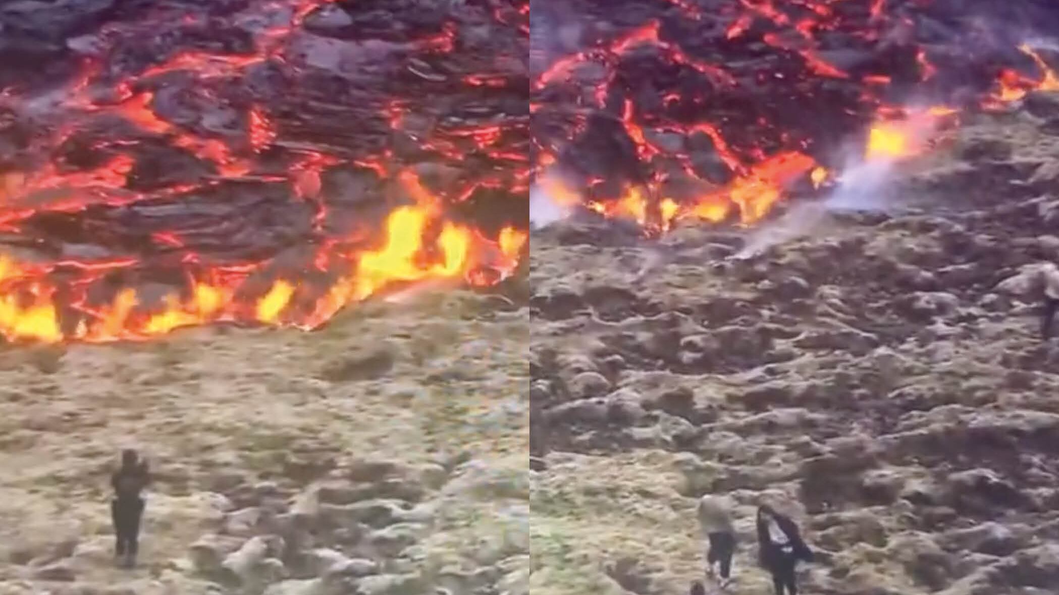 Video muestra la erupción de un volcán en Islandia con personas deambulando peligrosamente cerca de él