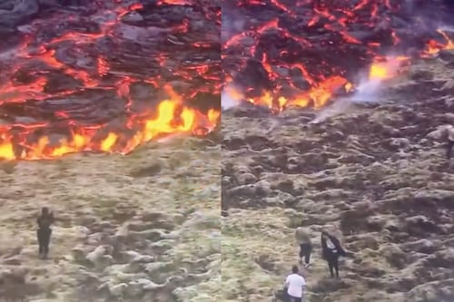 Video muestra la erupción de un volcán en Islandia con personas deambulando peligrosamente cerca de él