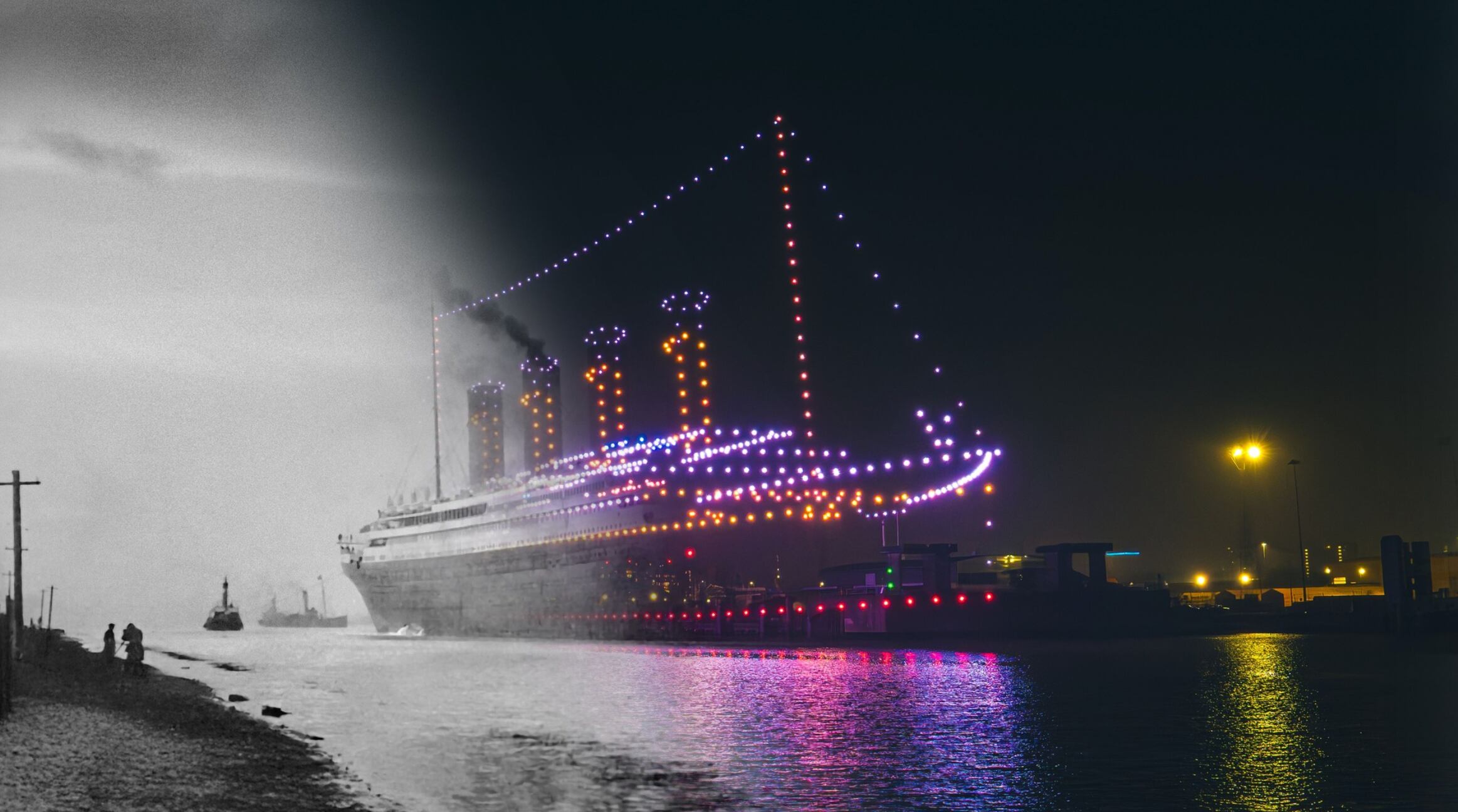 ¡Impactante! Mil drones recrean al Titanic en el cielo de Belfast con una escala real