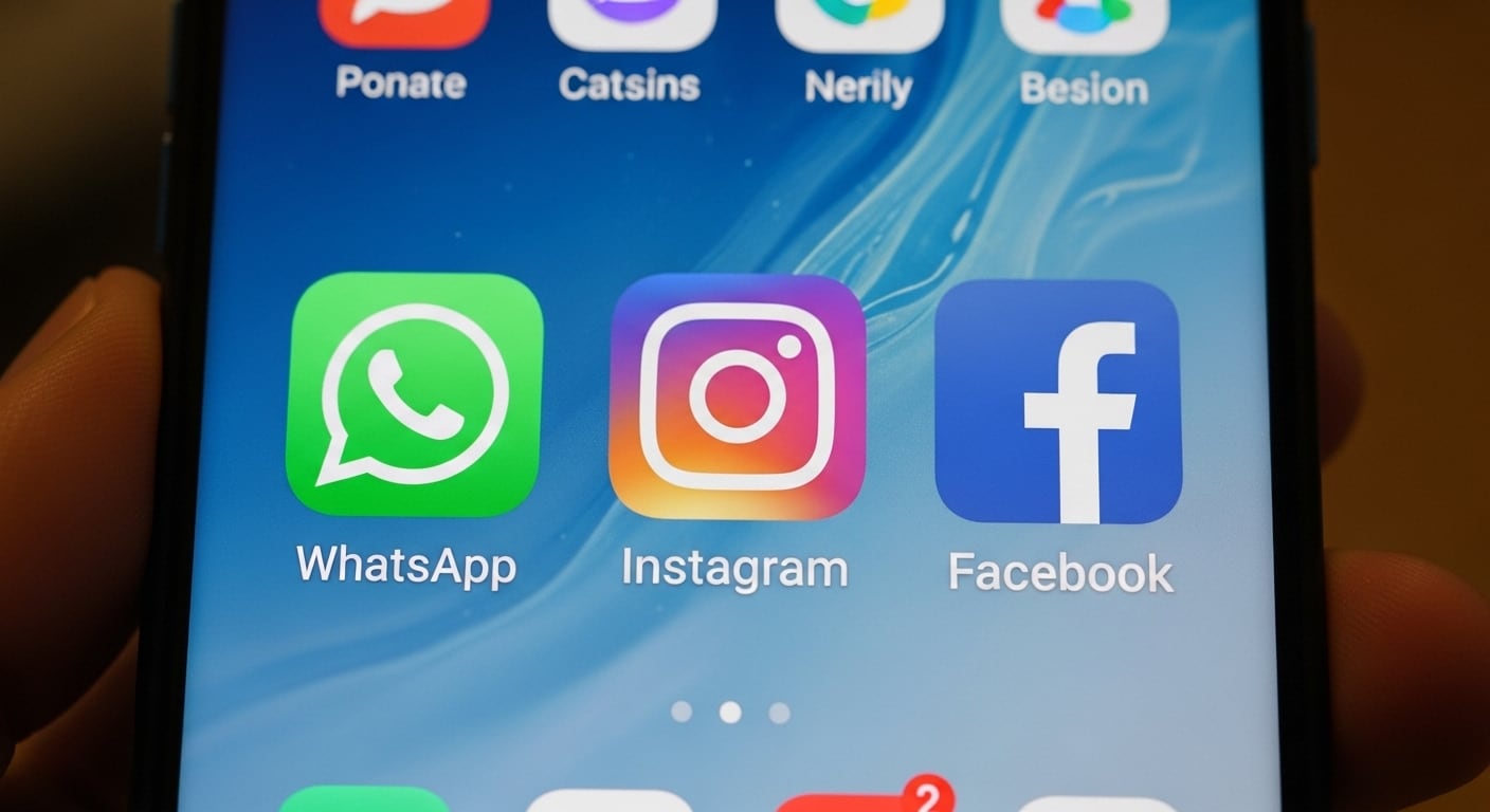 Logo de whatsapp, instagram y facebook en la pantalla de un smartphone / / Whisk-FW