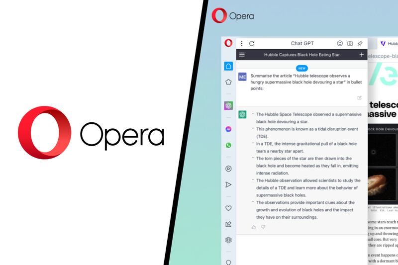 El navegador Opera ahora suma a ChatGPT en su interfaz de la barra de herramientas. Una alternativa más segura que todas esas extensiones falsas en Chrome.