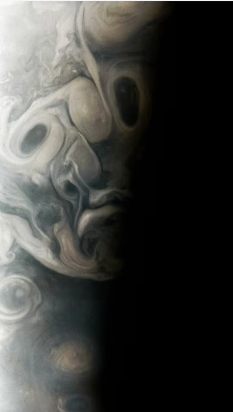 Rostro que capturó la sonda espacial JunoCam a 7000 kilómetros de Júpiter. Fuente: NASA/JPL-Caltech/SwRI/MSSS/Vladimir Tarasov