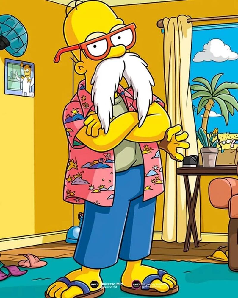 Maestro Roshi en Los Simpson - Universo Midjourney