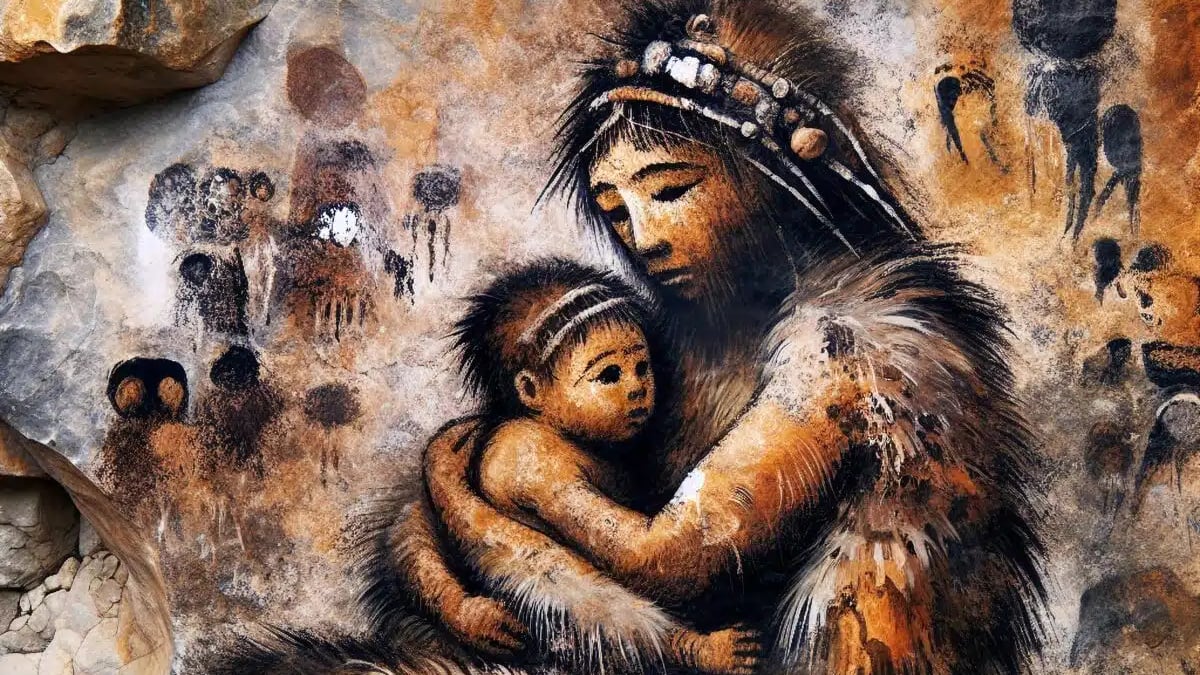 ¿Por qué padres paleolíticos llevarían a sus hijos a cuevas peligrosas? Esta imagen fue generada por IA.