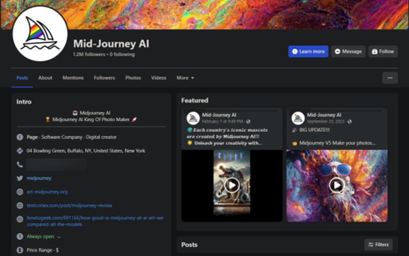 Página de Facebook que usaba el nombre Mid-Journey AI para estafar | Foto: bitdefender