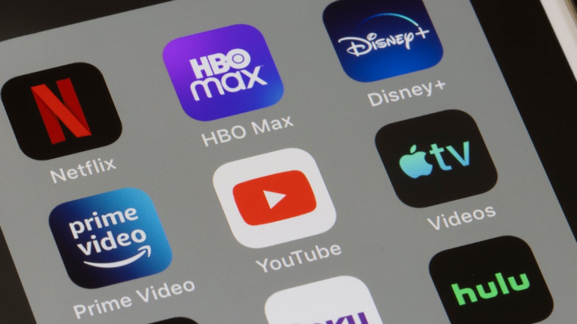Logo: YouTube, Disney+, Netflix, Amazon Prime Video, HBO Max.