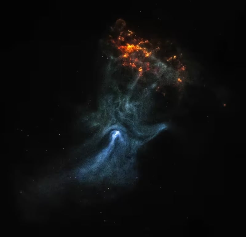 Nebulosa en forma de mano que capturó la NASA. Fuente: NASA/CXC/Stanford Univ./R. Romani et al.