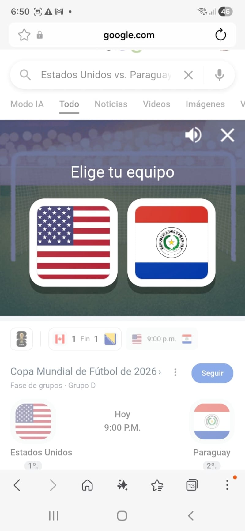 Mini juego - Google Mundial 2026
