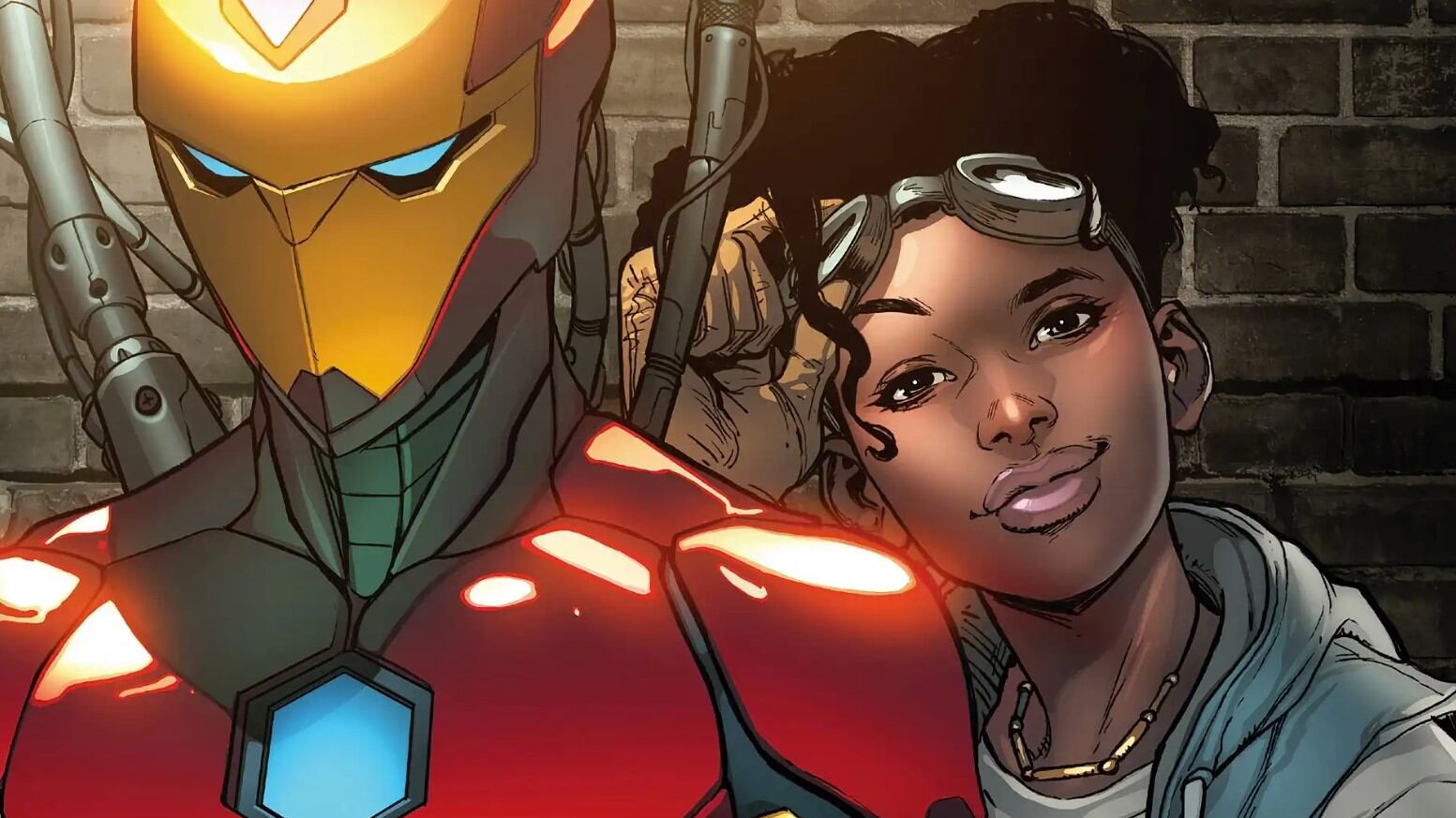 Riri Williams posa junto a su armadura de Ironheart.