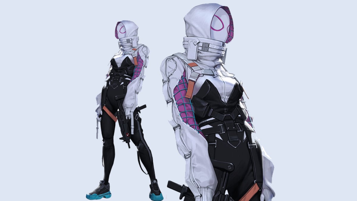 El genial exponente del cosplay, M Blackburn, @nonbinate, rinde homenaje a Spider-Man. Toma el arte conceptual de Spider Gwen Tech Wear y lo vuelve real.
