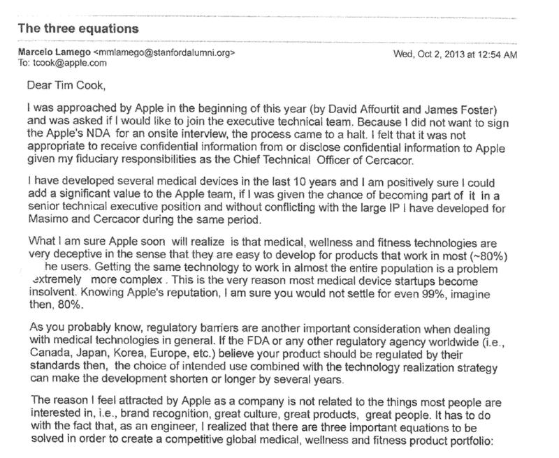 Correo de Marcelo Lamego a Tim Cook / Bloomberg
