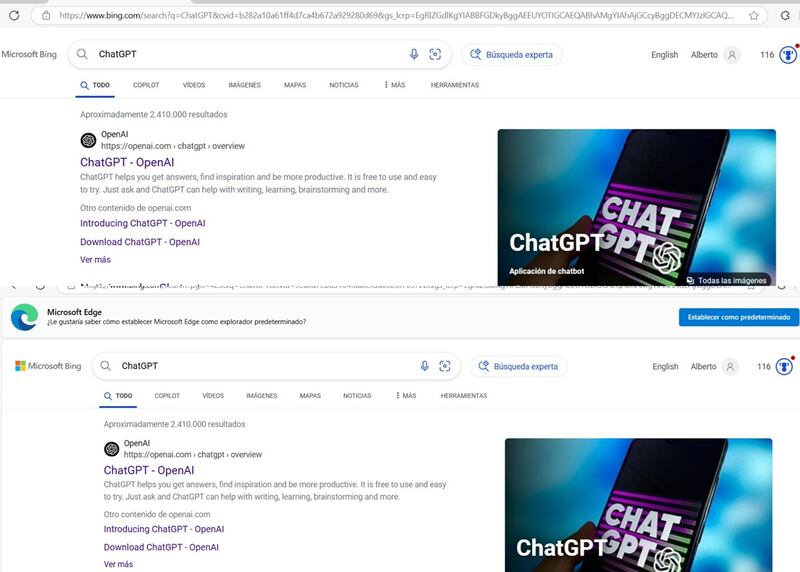 Microsoft Edge y Bing