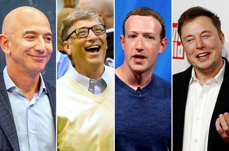 Elon Musk, Mark Zuckerberg, Bill Gates y Jeff Bezos