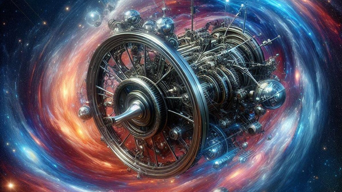 Motor que distorsiona el espacio-tiempo. Imagen ilustrativa hecha por la IA Copilot | Alberto Sandoval