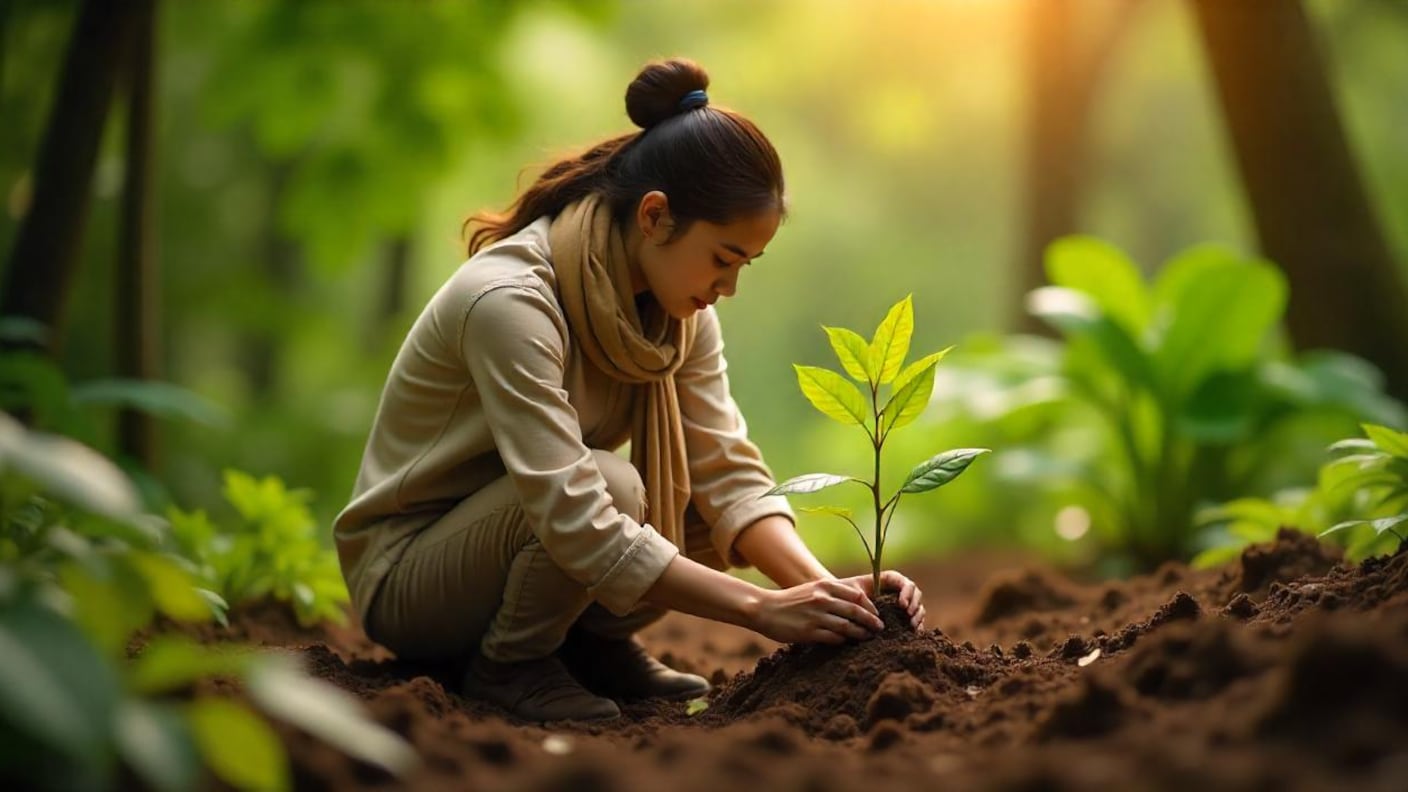Siembra de árboles en la Amazonía.