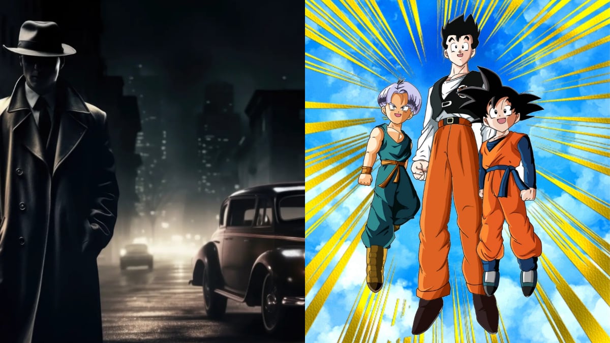Gánster de los años 30 y Trunks, Gohan y Goten de Dragon Ball Z