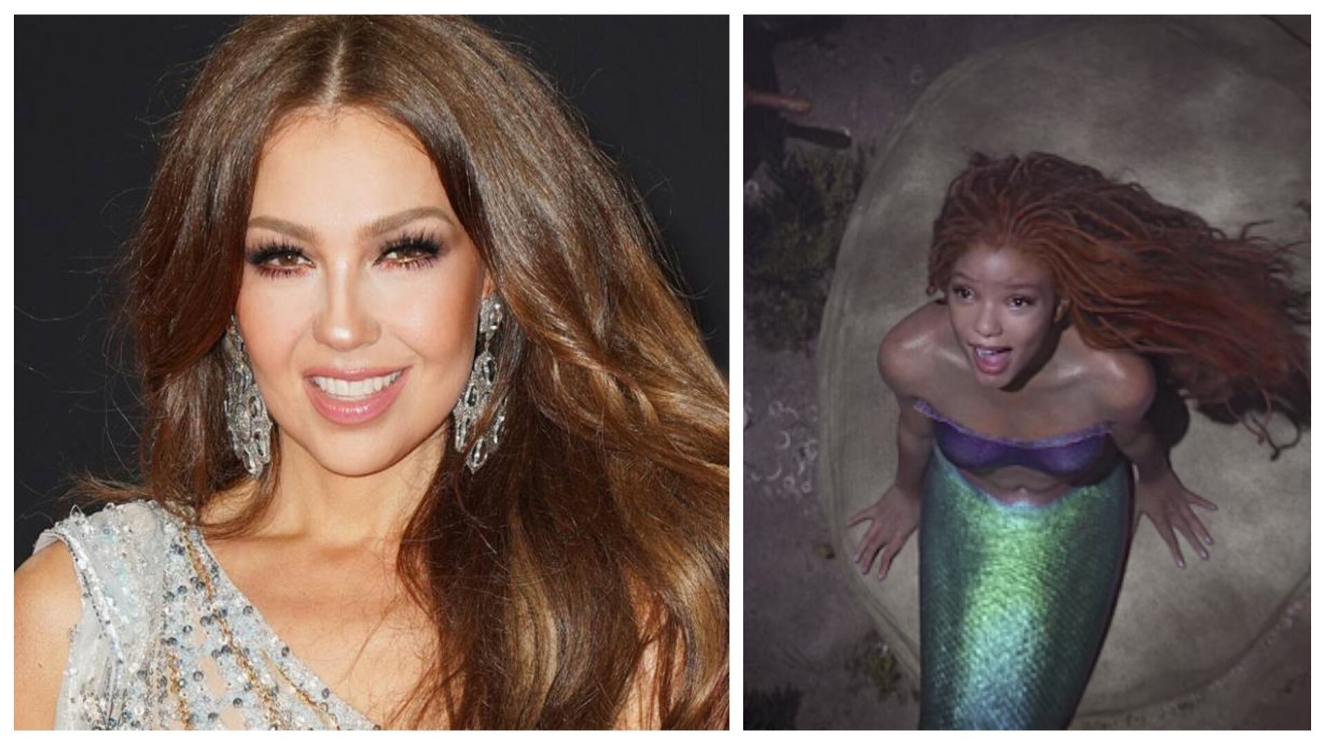 Thalía muestra pruebas y dice que la Sirenita se inspiro en Marimar // Fotos: Redes sociales de Thalía y Captura de Disney
