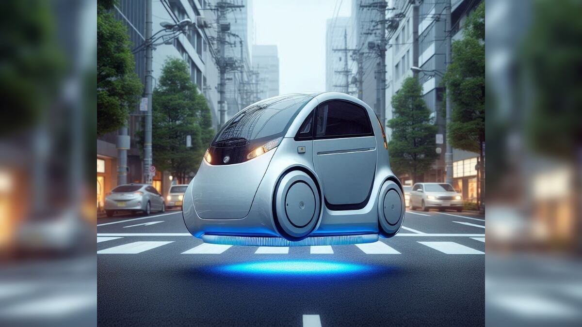 Auto con levitación magnética. Imagen creada por la inteligencia artificial Copilot
