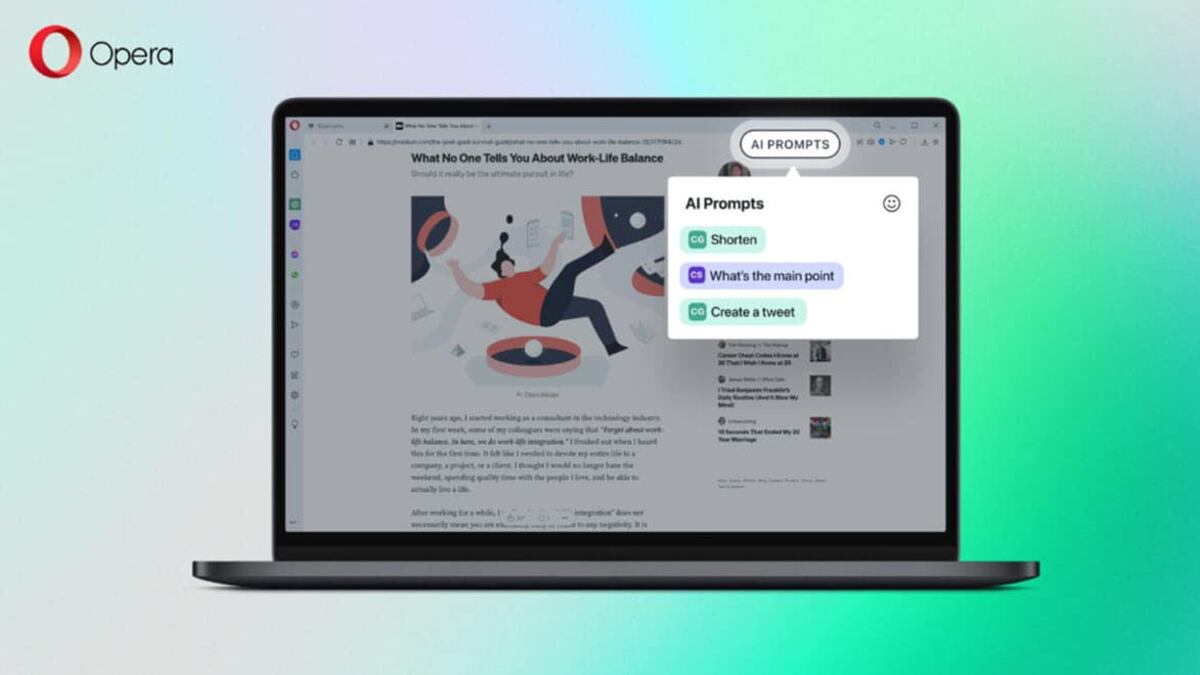 El navegador Opera ahora suma a ChatGPT en su interfaz de la barra de herramientas. Una alternativa más segura que todas esas extensiones falsas en Chrome.